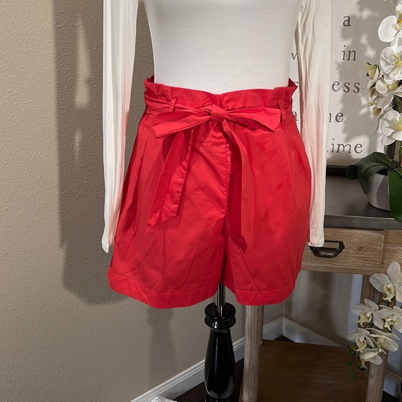 Red Paperbag Waist Shorts with Bow - Picture 1 of 6